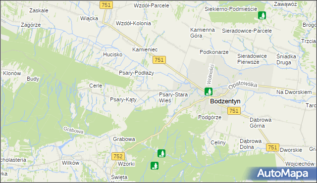 mapa Psary-Stara Wieś gmina Bodzentyn, Psary-Stara Wieś gmina Bodzentyn na mapie Targeo