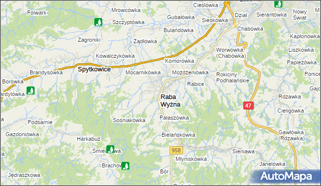 mapa Raba Wyżna, Raba Wyżna na mapie Targeo
