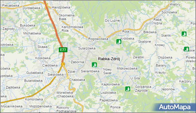 mapa Rabka-Zdrój, Rabka-Zdrój na mapie Targeo