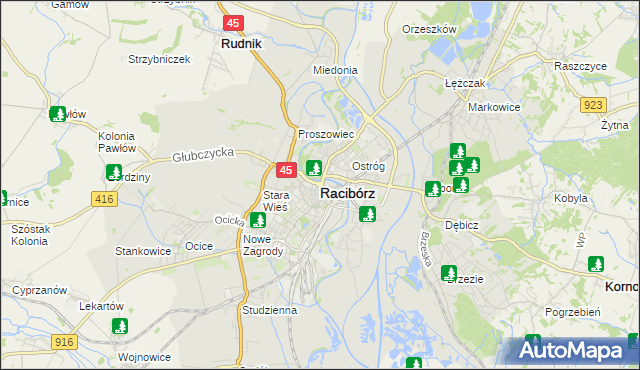 mapa Racibórz, Racibórz na mapie Targeo