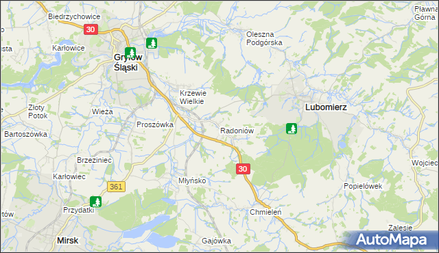 mapa Radoniów, Radoniów na mapie Targeo