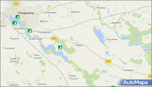 mapa Raduń gmina Choszczno, Raduń gmina Choszczno na mapie Targeo