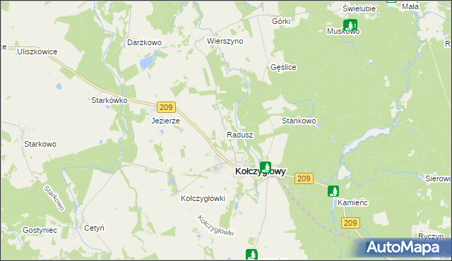 mapa Radusz gmina Kołczygłowy, Radusz gmina Kołczygłowy na mapie Targeo