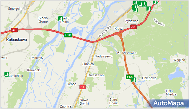 mapa Radziszewo gmina Gryfino, Radziszewo gmina Gryfino na mapie Targeo