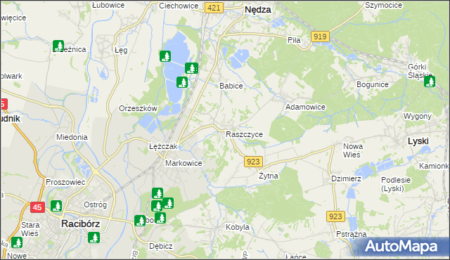 mapa Raszczyce, Raszczyce na mapie Targeo