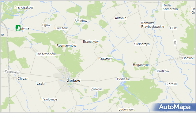 mapa Raszewy gmina Żerków, Raszewy gmina Żerków na mapie Targeo