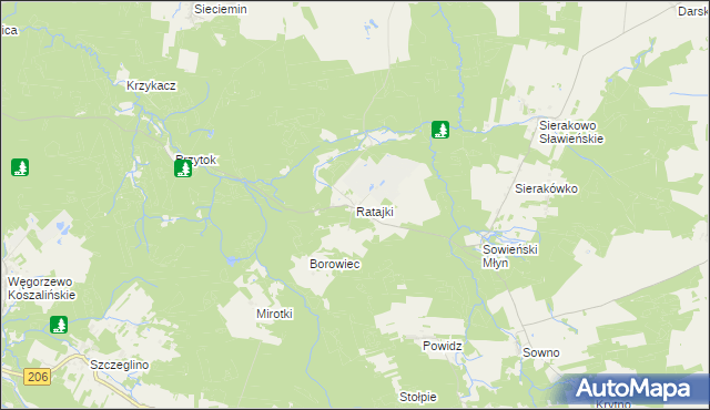 mapa Ratajki gmina Sianów, Ratajki gmina Sianów na mapie Targeo