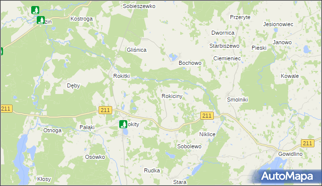 mapa Rokiciny gmina Czarna Dąbrówka, Rokiciny gmina Czarna Dąbrówka na mapie Targeo