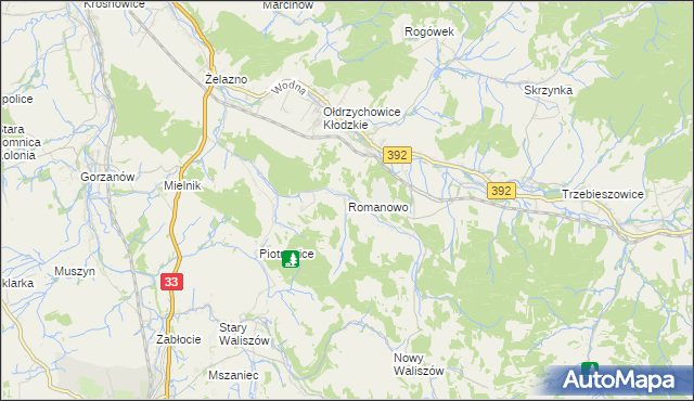 mapa Romanowo gmina Kłodzko, Romanowo gmina Kłodzko na mapie Targeo