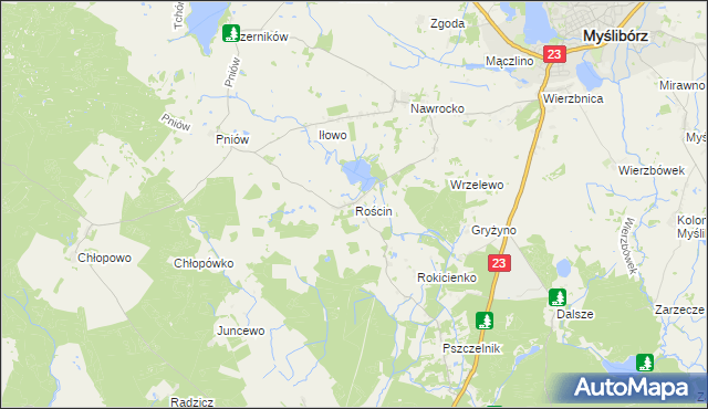 mapa Rościn gmina Myślibórz, Rościn gmina Myślibórz na mapie Targeo