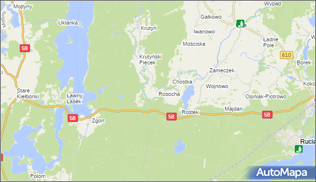 mapa Rosocha gmina Piecki, Rosocha gmina Piecki na mapie Targeo