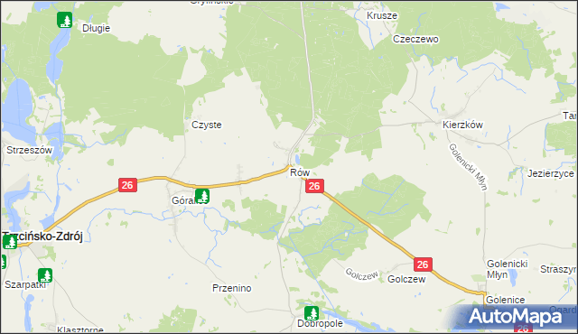 mapa Rów gmina Myślibórz, Rów gmina Myślibórz na mapie Targeo