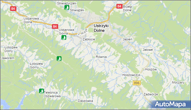 mapa Równia gmina Ustrzyki Dolne, Równia gmina Ustrzyki Dolne na mapie Targeo