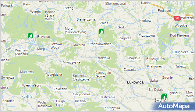 mapa Roztoka gmina Łukowica, Roztoka gmina Łukowica na mapie Targeo