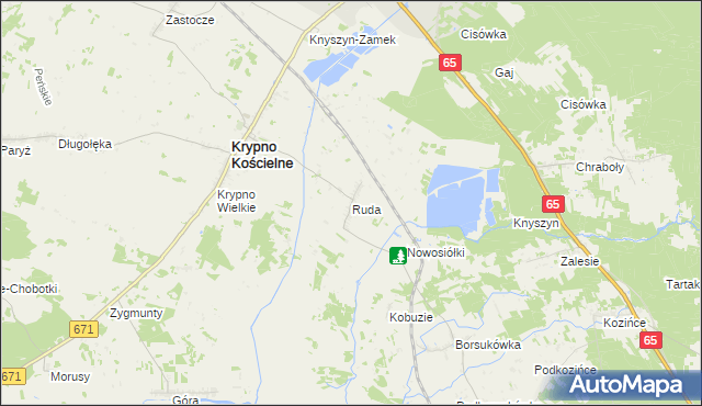 mapa Ruda gmina Krypno, Ruda gmina Krypno na mapie Targeo