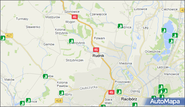 mapa Rudnik powiat raciborski, Rudnik powiat raciborski na mapie Targeo