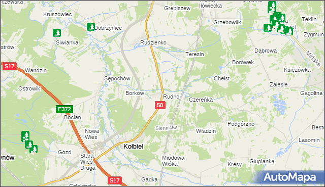 mapa Rudno gmina Kołbiel, Rudno gmina Kołbiel na mapie Targeo