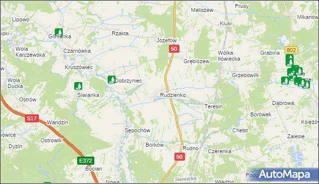 mapa Rudzienko gmina Kołbiel, Rudzienko gmina Kołbiel na mapie Targeo