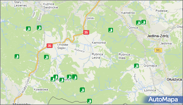 mapa Rybnica Leśna, Rybnica Leśna na mapie Targeo