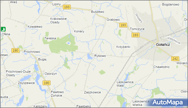 mapa Rybowo gmina Gołańcz, Rybowo gmina Gołańcz na mapie Targeo