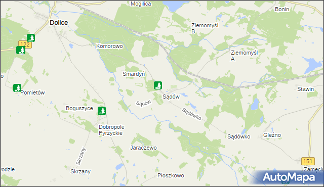 mapa Sądów gmina Dolice, Sądów gmina Dolice na mapie Targeo