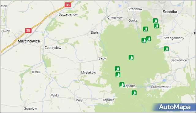 mapa Sady gmina Marcinowice, Sady gmina Marcinowice na mapie Targeo