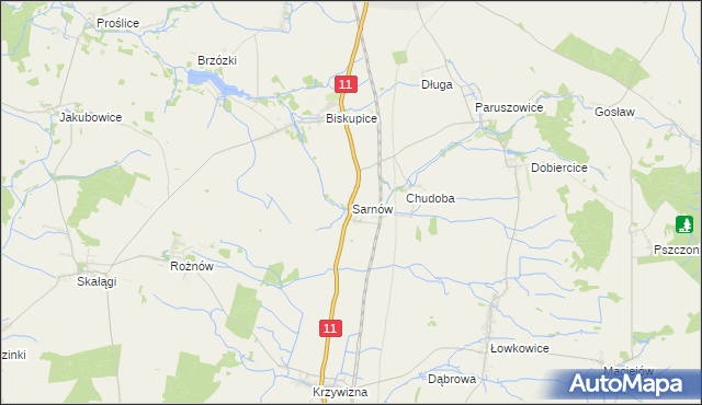 mapa Sarnów gmina Byczyna, Sarnów gmina Byczyna na mapie Targeo