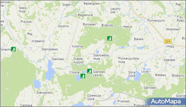 mapa Sianowska Huta, Sianowska Huta na mapie Targeo