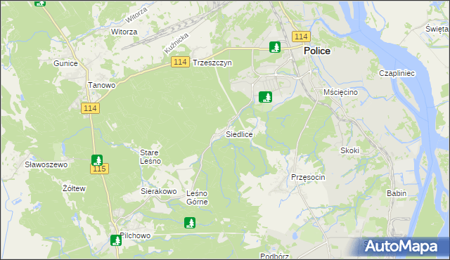 mapa Siedlice gmina Police, Siedlice gmina Police na mapie Targeo