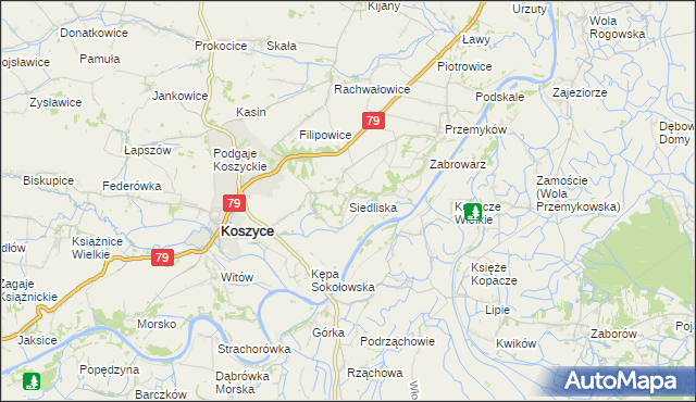 mapa Siedliska gmina Koszyce, Siedliska gmina Koszyce na mapie Targeo