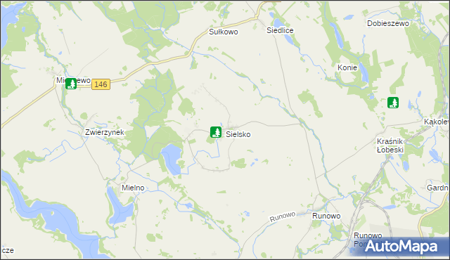 mapa Sielsko gmina Węgorzyno, Sielsko gmina Węgorzyno na mapie Targeo