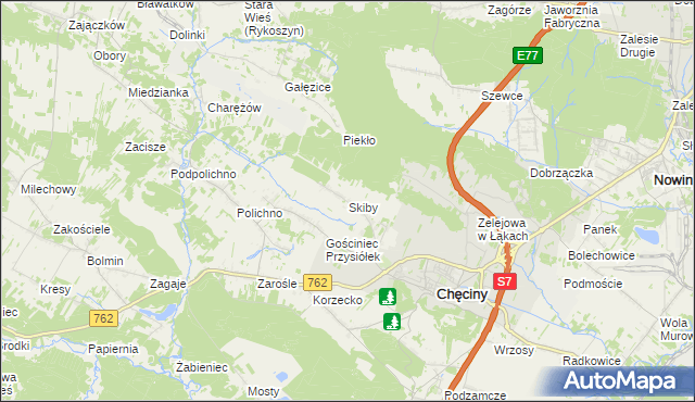 mapa Skiby gmina Chęciny, Skiby gmina Chęciny na mapie Targeo