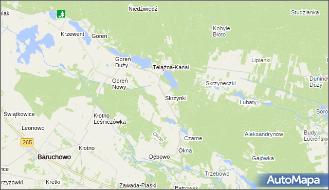 mapa Skrzynki gmina Baruchowo, Skrzynki gmina Baruchowo na mapie Targeo