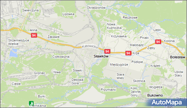 mapa Sławków powiat będziński, Sławków powiat będziński na mapie Targeo