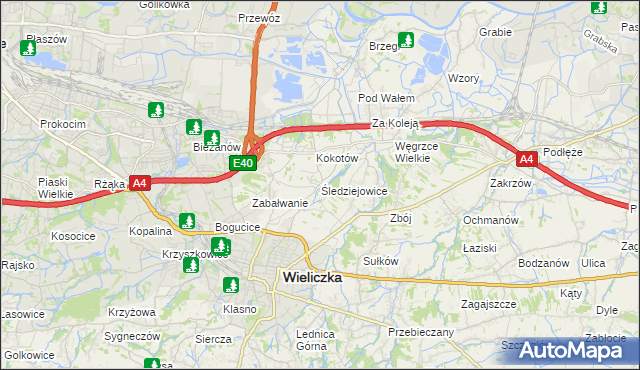 mapa Śledziejowice, Śledziejowice na mapie Targeo