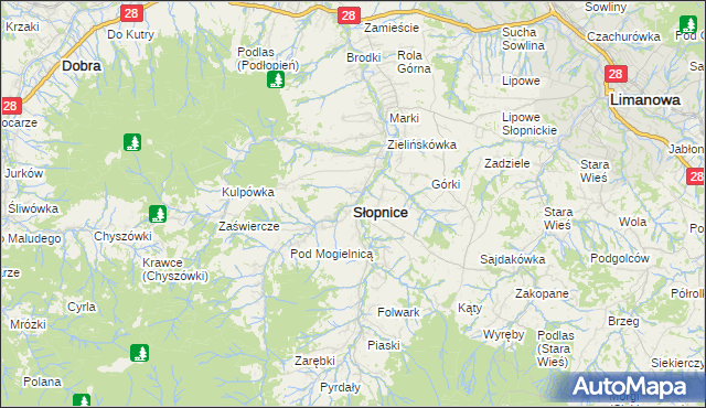 mapa Słopnice, Słopnice na mapie Targeo