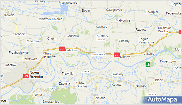 mapa Śmiłowice gmina Nowe Brzesko, Śmiłowice gmina Nowe Brzesko na mapie Targeo