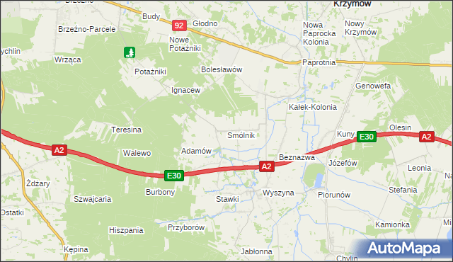 mapa Smólnik gmina Krzymów, Smólnik gmina Krzymów na mapie Targeo