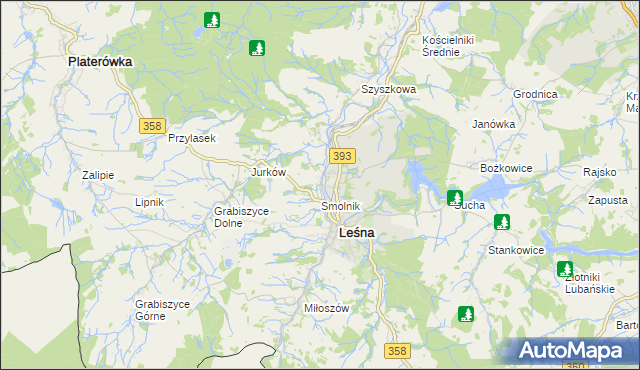 mapa Smolnik gmina Leśna, Smolnik gmina Leśna na mapie Targeo