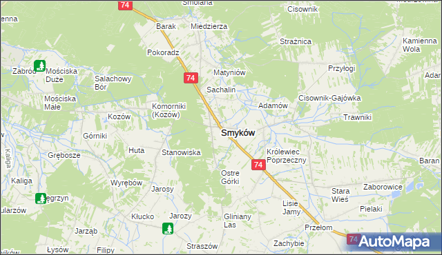 mapa Smyków powiat konecki, Smyków powiat konecki na mapie Targeo