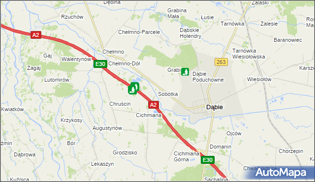 mapa Sobótka gmina Dąbie, Sobótka gmina Dąbie na mapie Targeo