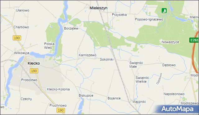 mapa Sokolniki gmina Mieleszyn, Sokolniki gmina Mieleszyn na mapie Targeo