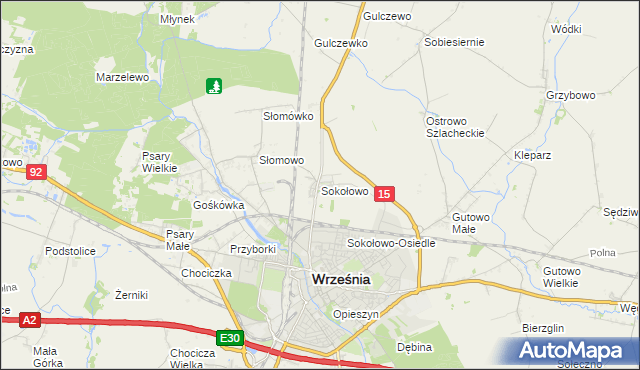 mapa Sokołowo gmina Września, Sokołowo gmina Września na mapie Targeo