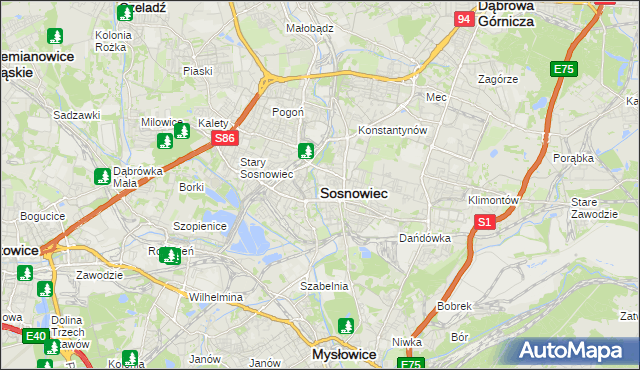 mapa Sosnowca, Sosnowiec na mapie Targeo