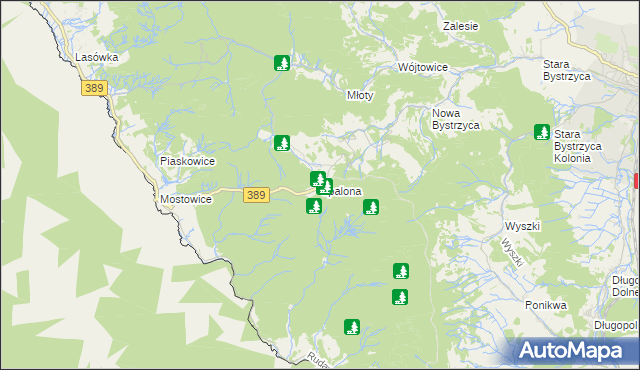 mapa Spalona gmina Bystrzyca Kłodzka, Spalona gmina Bystrzyca Kłodzka na mapie Targeo