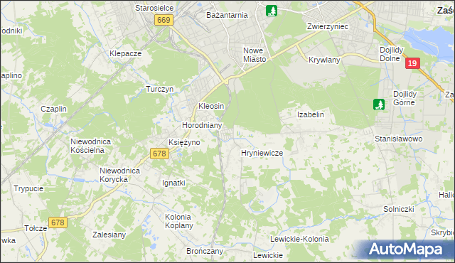 mapa Śródlesie gmina Juchnowiec Kościelny, Śródlesie gmina Juchnowiec Kościelny na mapie Targeo