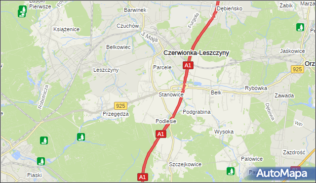 mapa Stanowice gmina Czerwionka-Leszczyny, Stanowice gmina Czerwionka-Leszczyny na mapie Targeo