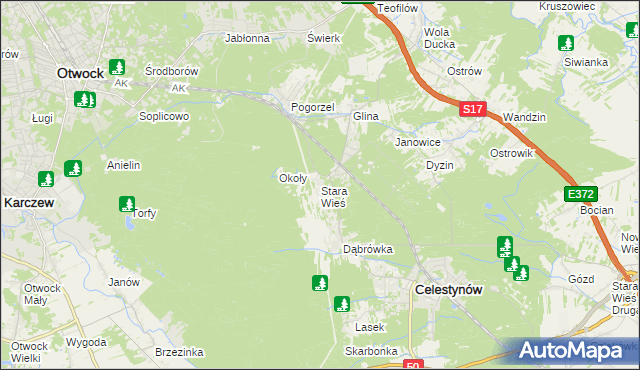 mapa Stara Wieś gmina Celestynów, Stara Wieś gmina Celestynów na mapie Targeo