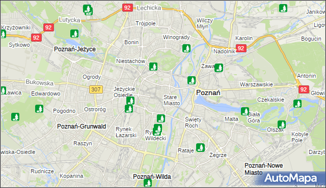 mapa Stare Miasto gmina Poznań, Stare Miasto gmina Poznań na mapie Targeo