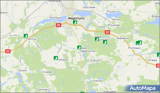 mapa Stare Węgorzynko, Stare Węgorzynko na mapie Targeo
